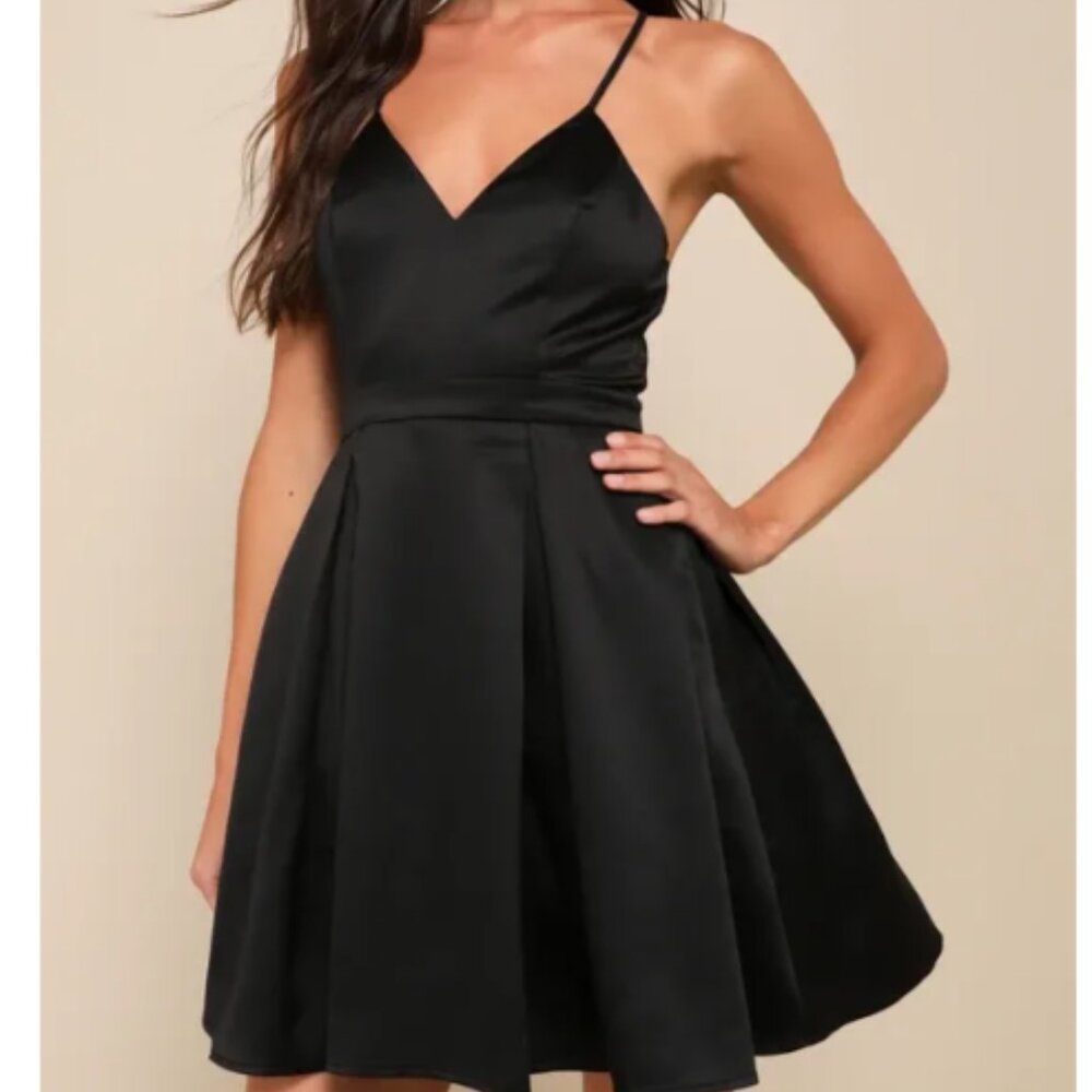 Lulus Be With You Dark Teal Blue Skater Dress in Black